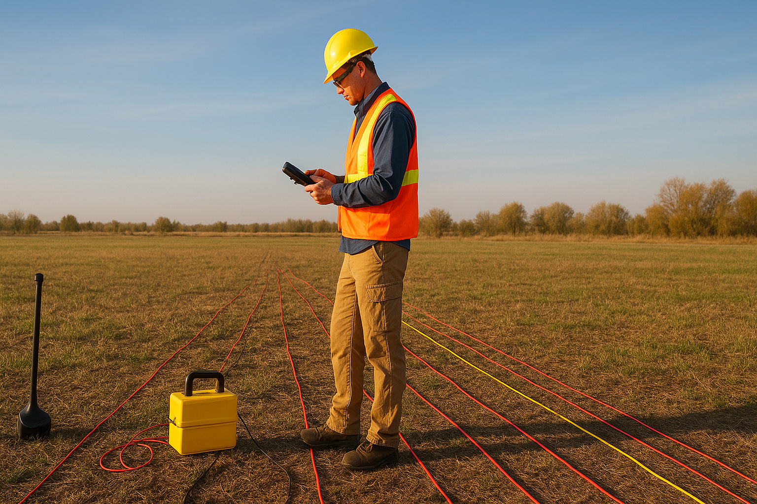 Surveyor in the Field at Dusk